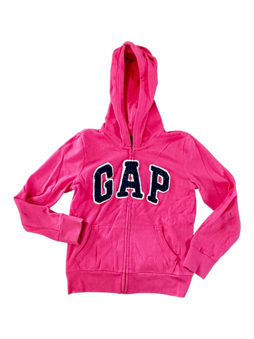 GAP Kids 100% Cotton Pink Lightweight Zip Hoodie with Navy Logo